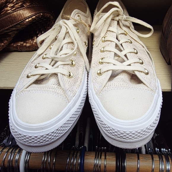 Converse All Star Lift Herringbone Off-White Canvas Sneakers - Picture 5 of 11